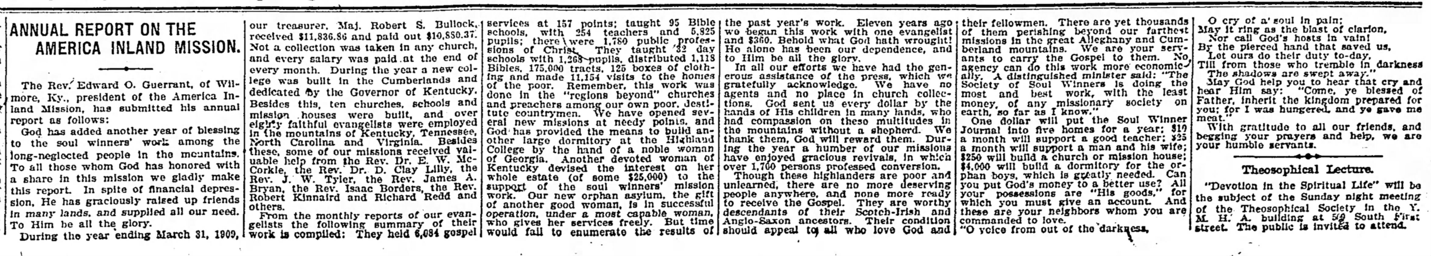 Annual Report on The America Inland Mission